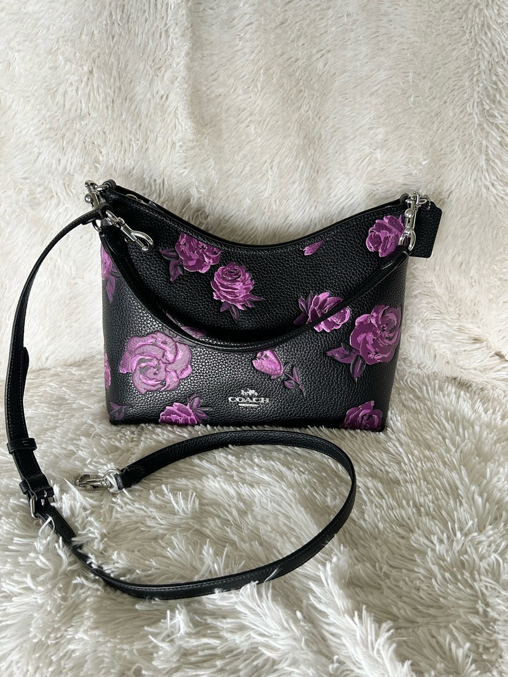 Coach Black Laurel shoulder bag with purple floral print